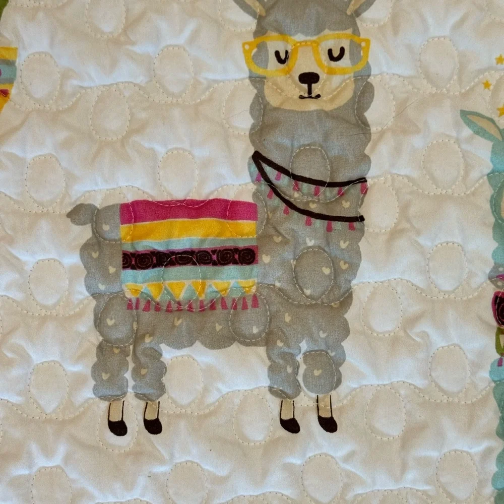 Llama Print Comforter with Pink and Blue Accents